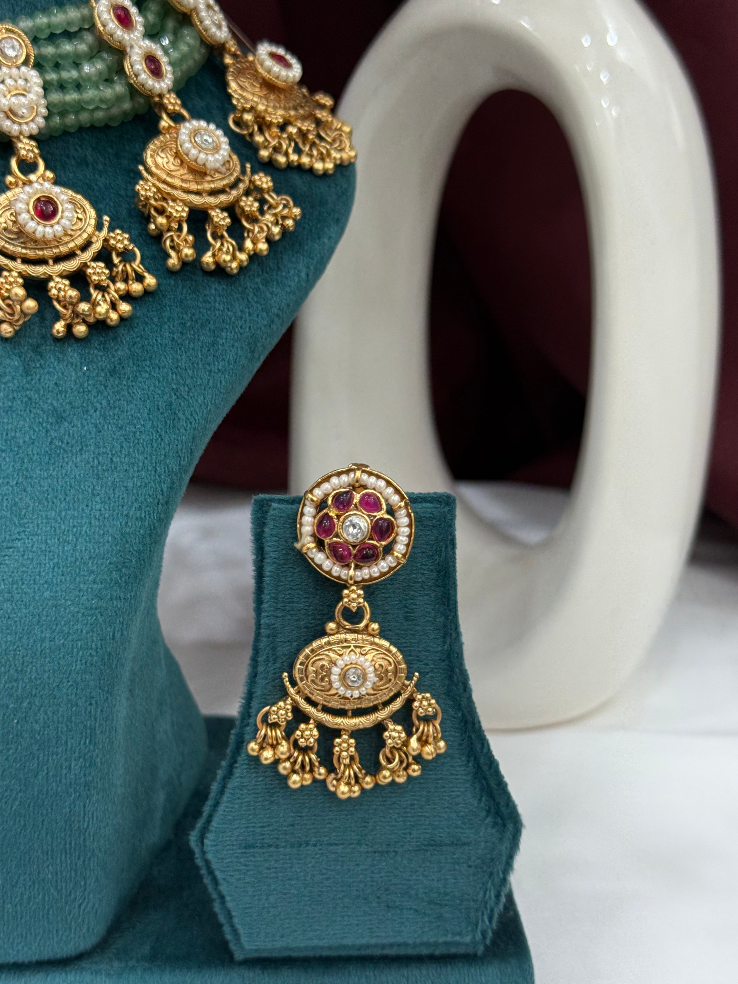 Heritage Green Beaded Jhumka Choker Set