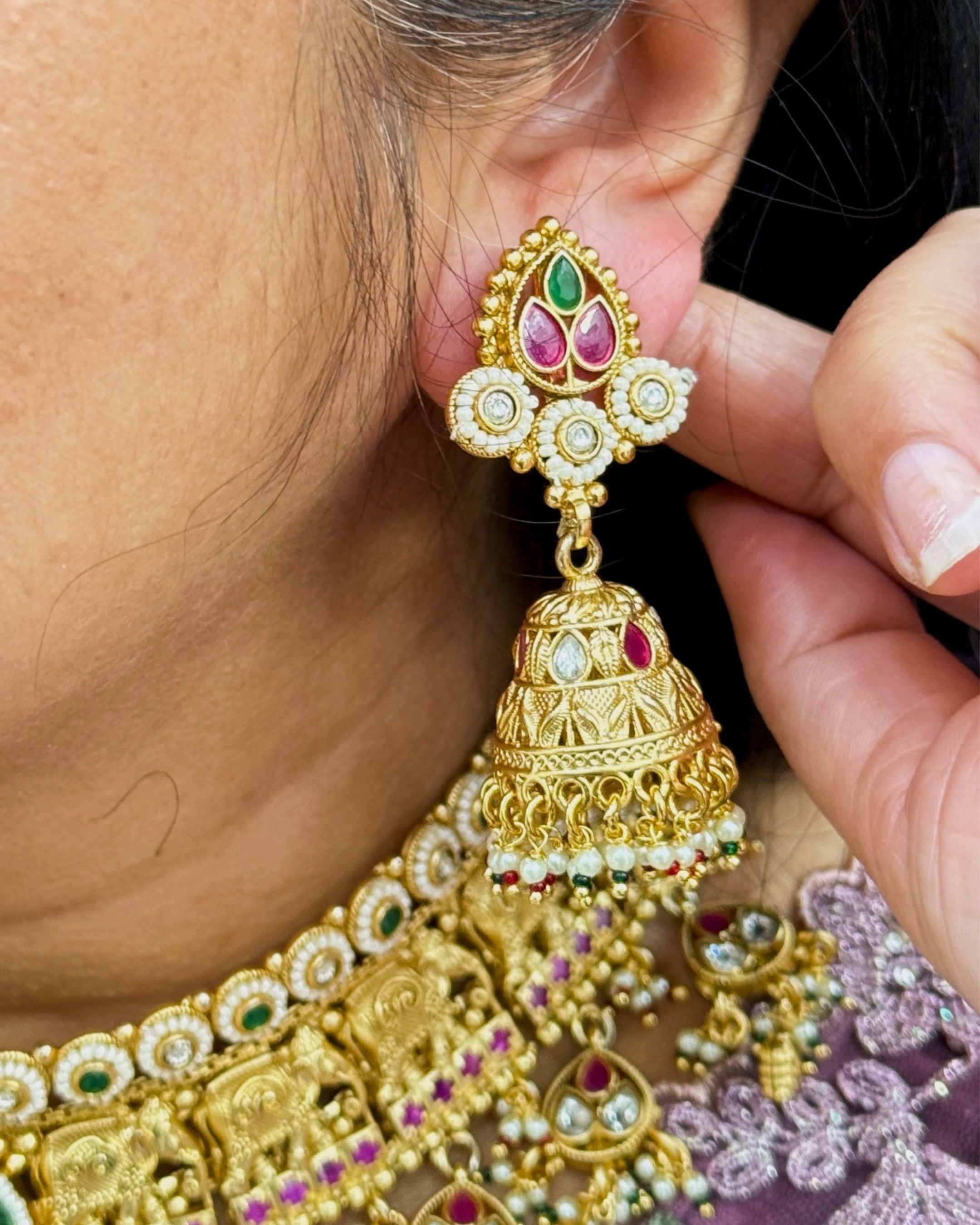 Heritage Bridal Choker with Maangtika and Jhumka Earrings Set