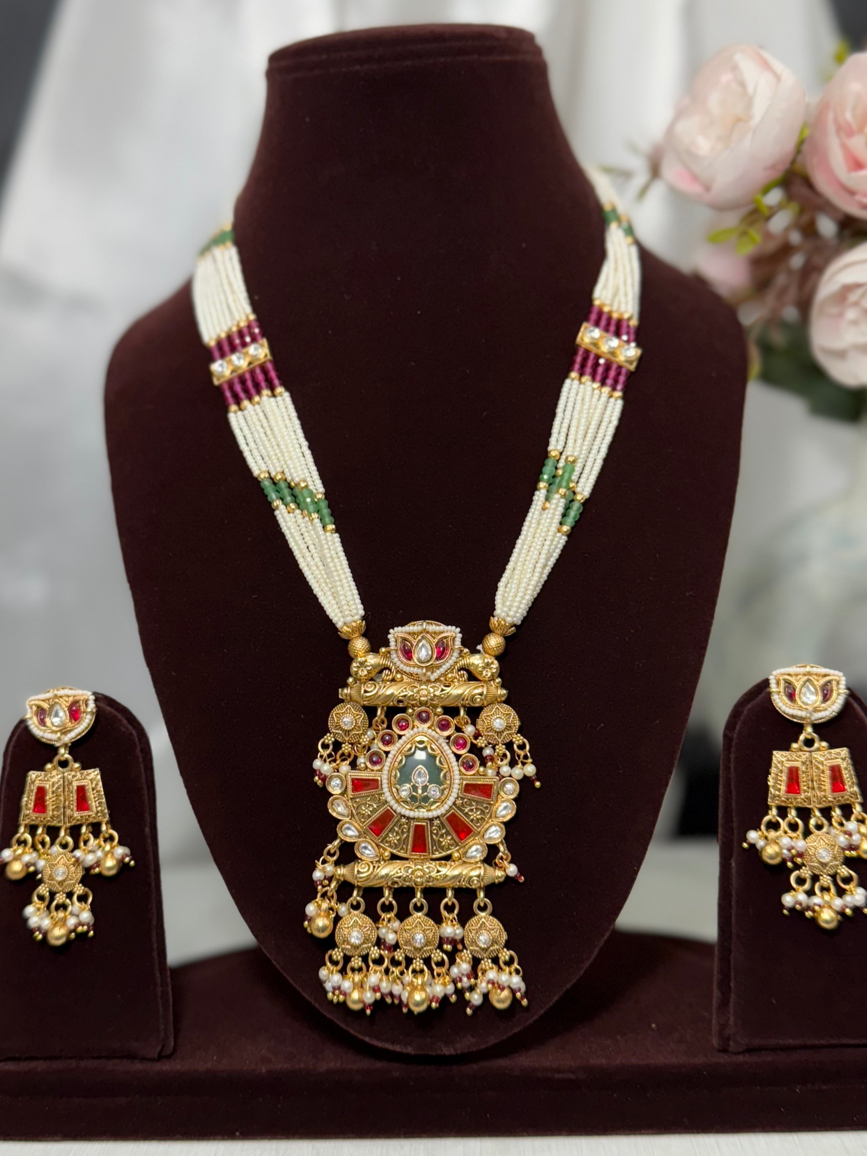 Heritage Moti Chain Long  Necklace Set