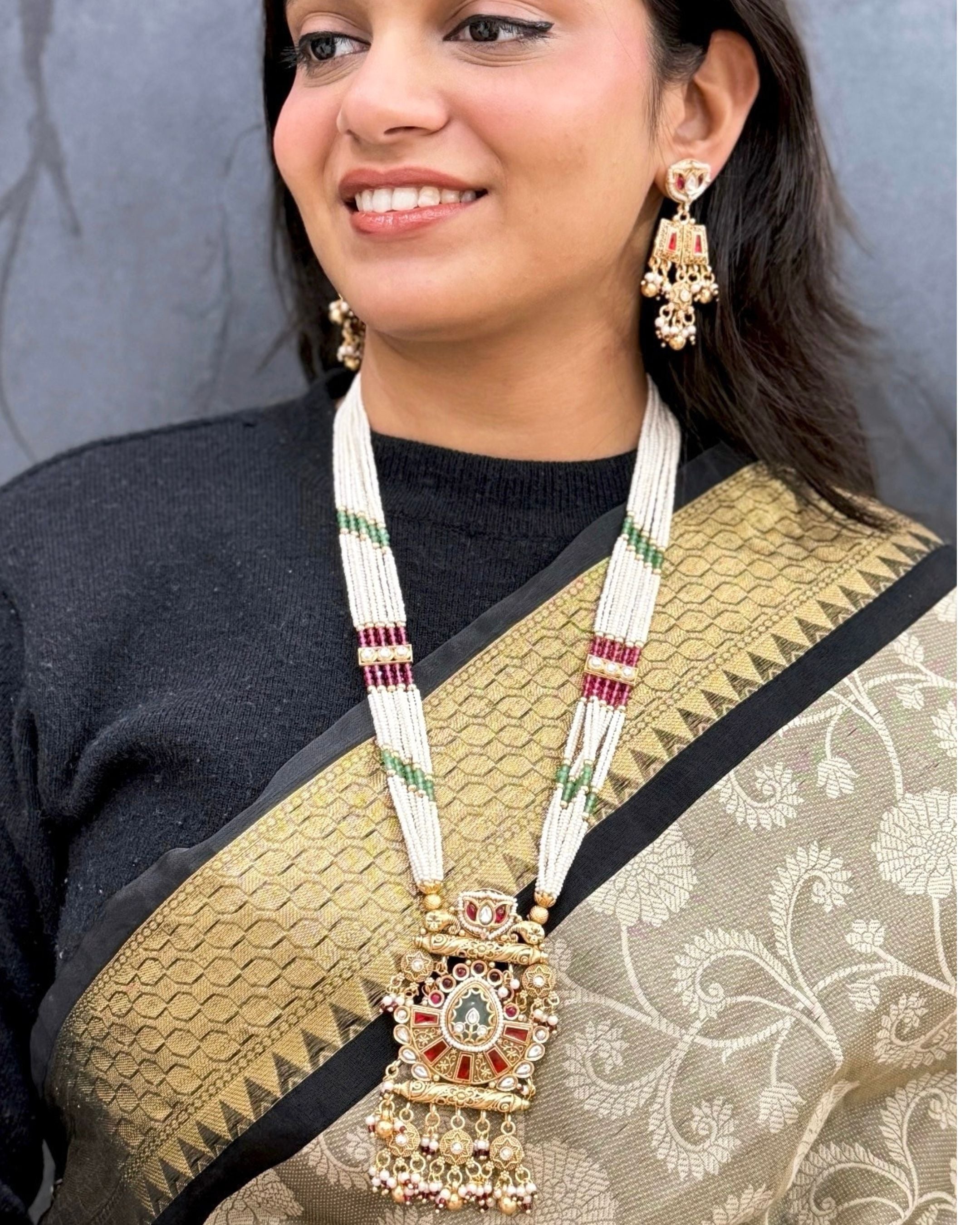 Heritage Moti Chain Long  Necklace Set