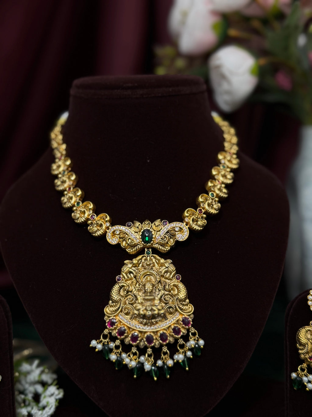 Lakshmi Temple Antique Gold Necklace Set