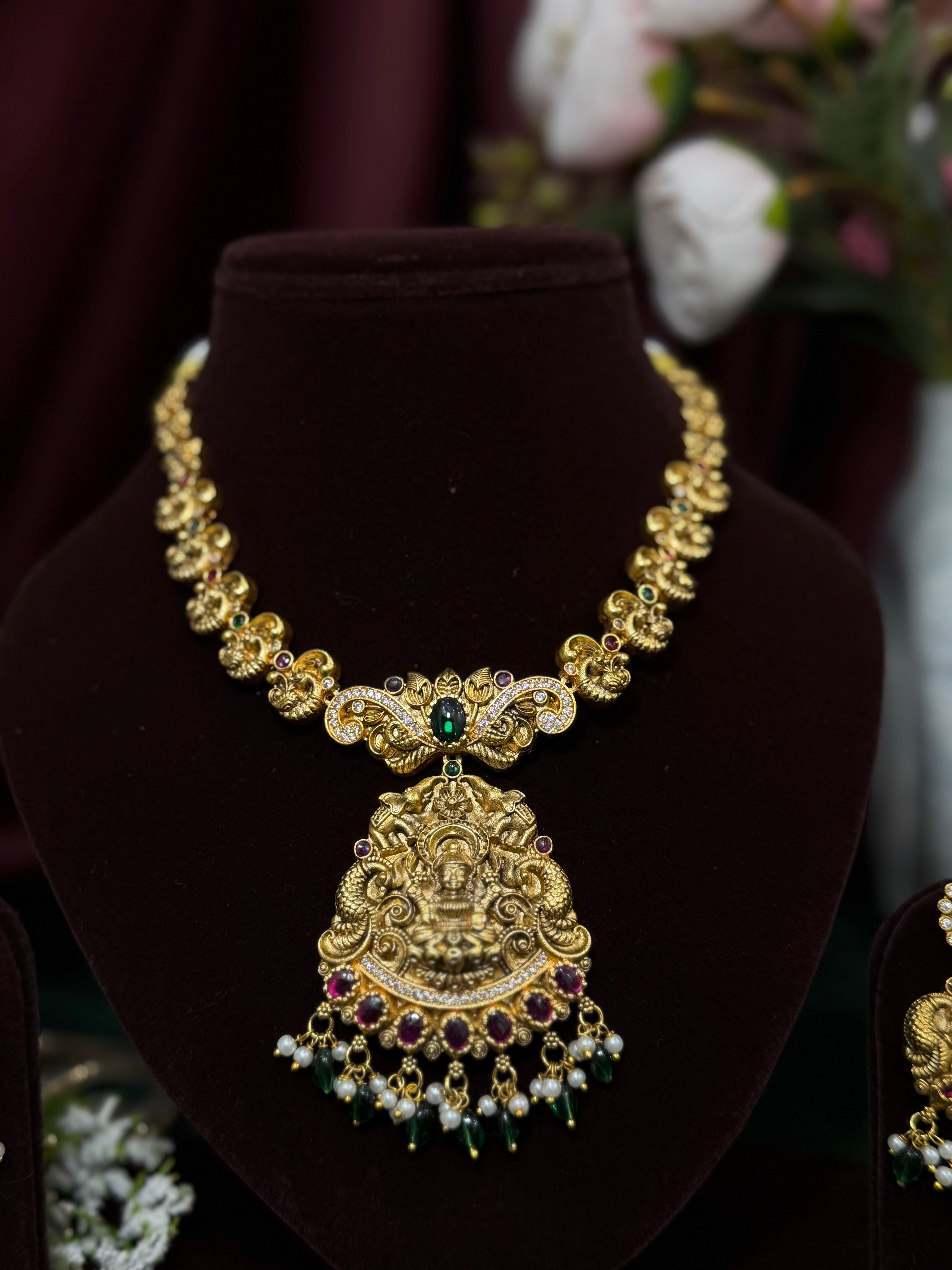 Lakshmi Temple Antique Gold Necklace Set
