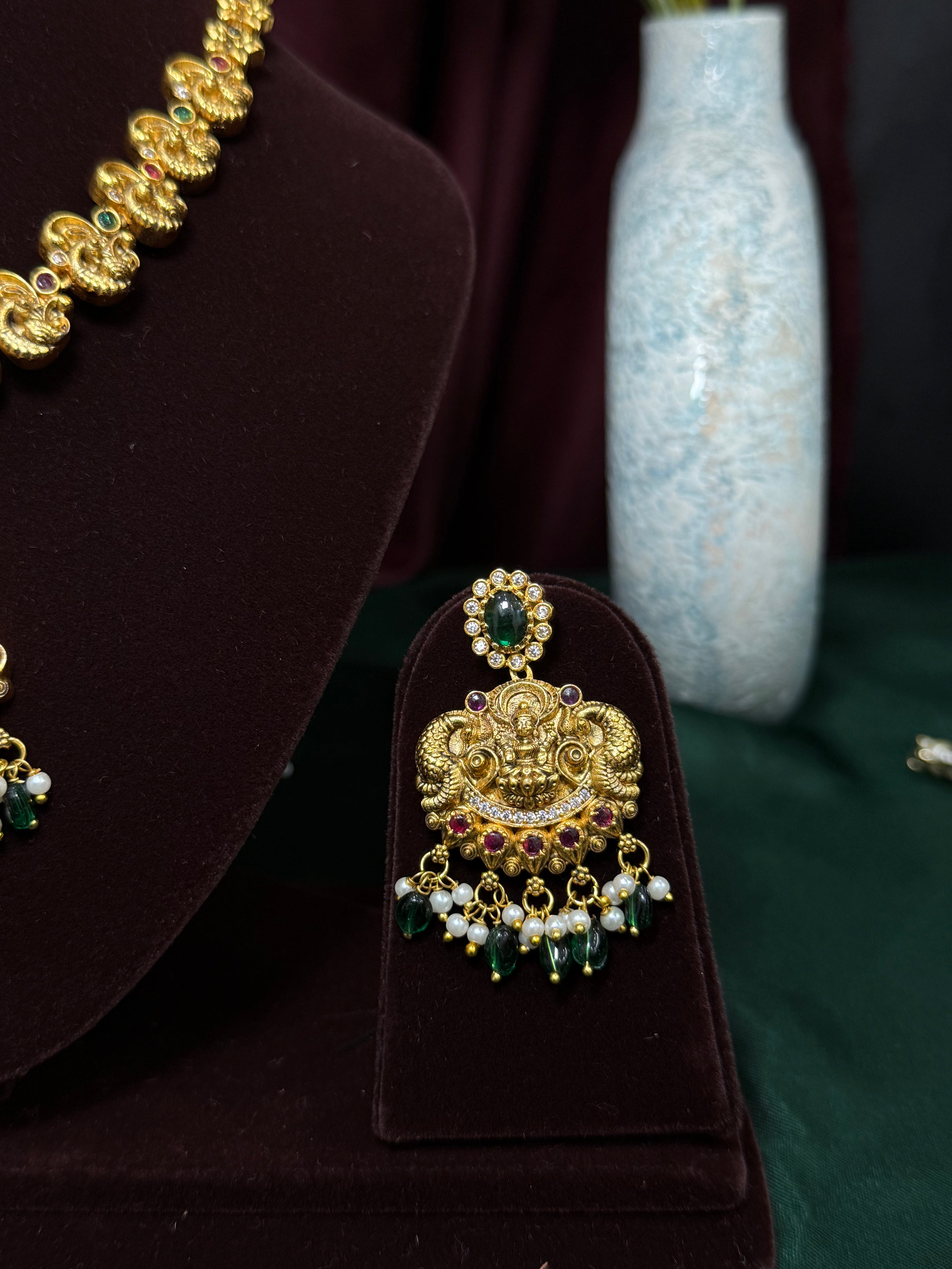 Lakshmi Temple Antique Gold Necklace Set