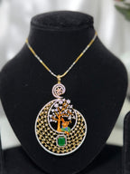 Lord Krishna Tree Pendant Set with Chain and Earrings