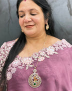 Lord Krishna Tree Pendant Set with Chain and Earrings