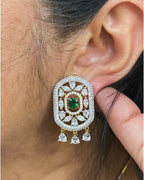 Lush Green Emerald Pendant With Chain and Earrings