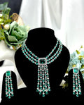 Maharani Aqua Green Silver Tone Layered Teardrop Cascade Necklace