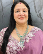 Maharani Aqua Green Silver Tone Layered Teardrop Cascade Necklace