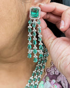 Maharani Aqua Green Silver Tone Layered Teardrop Cascade Necklace