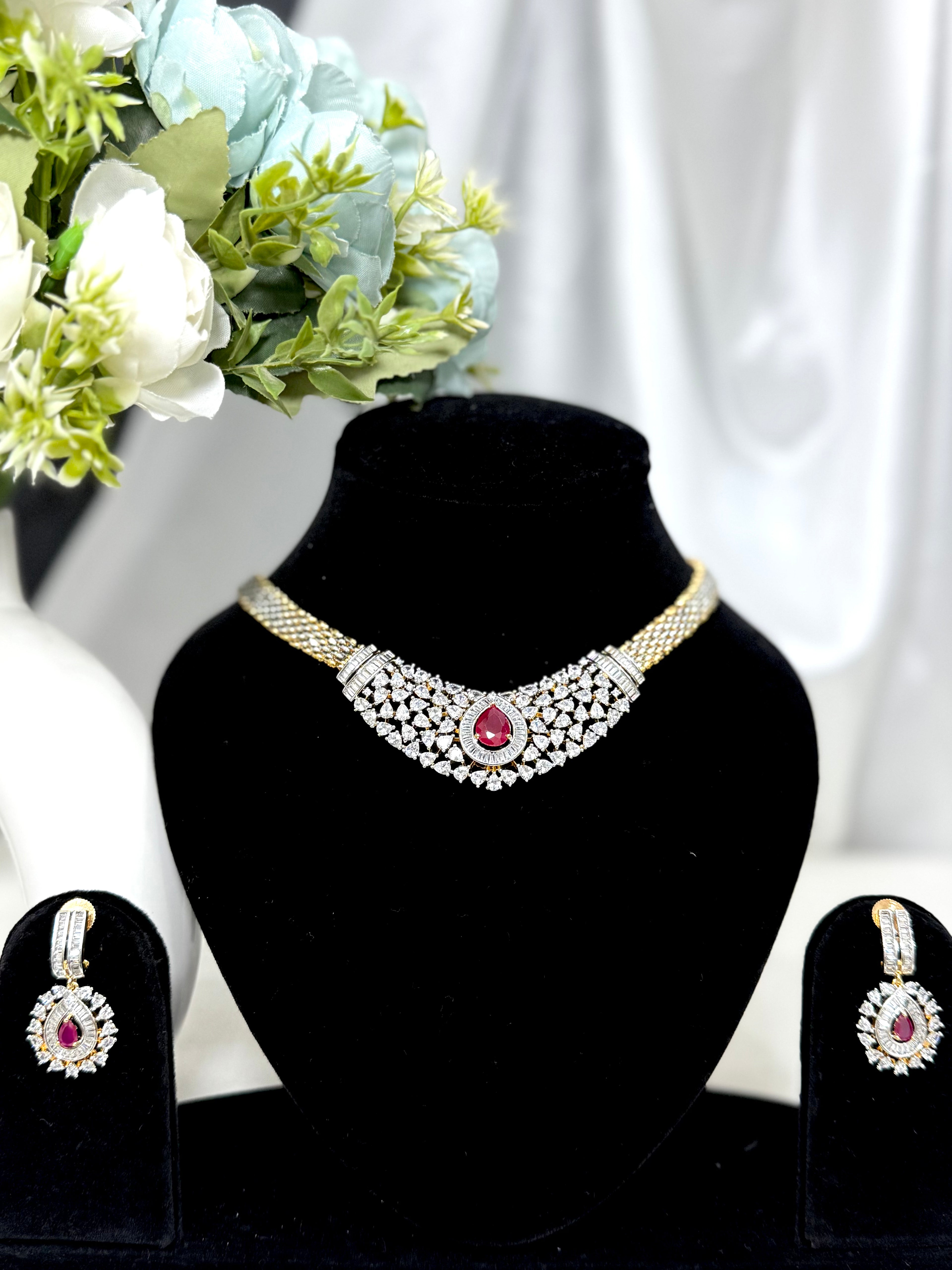 Radiant Belt American Diamond Necklace Set