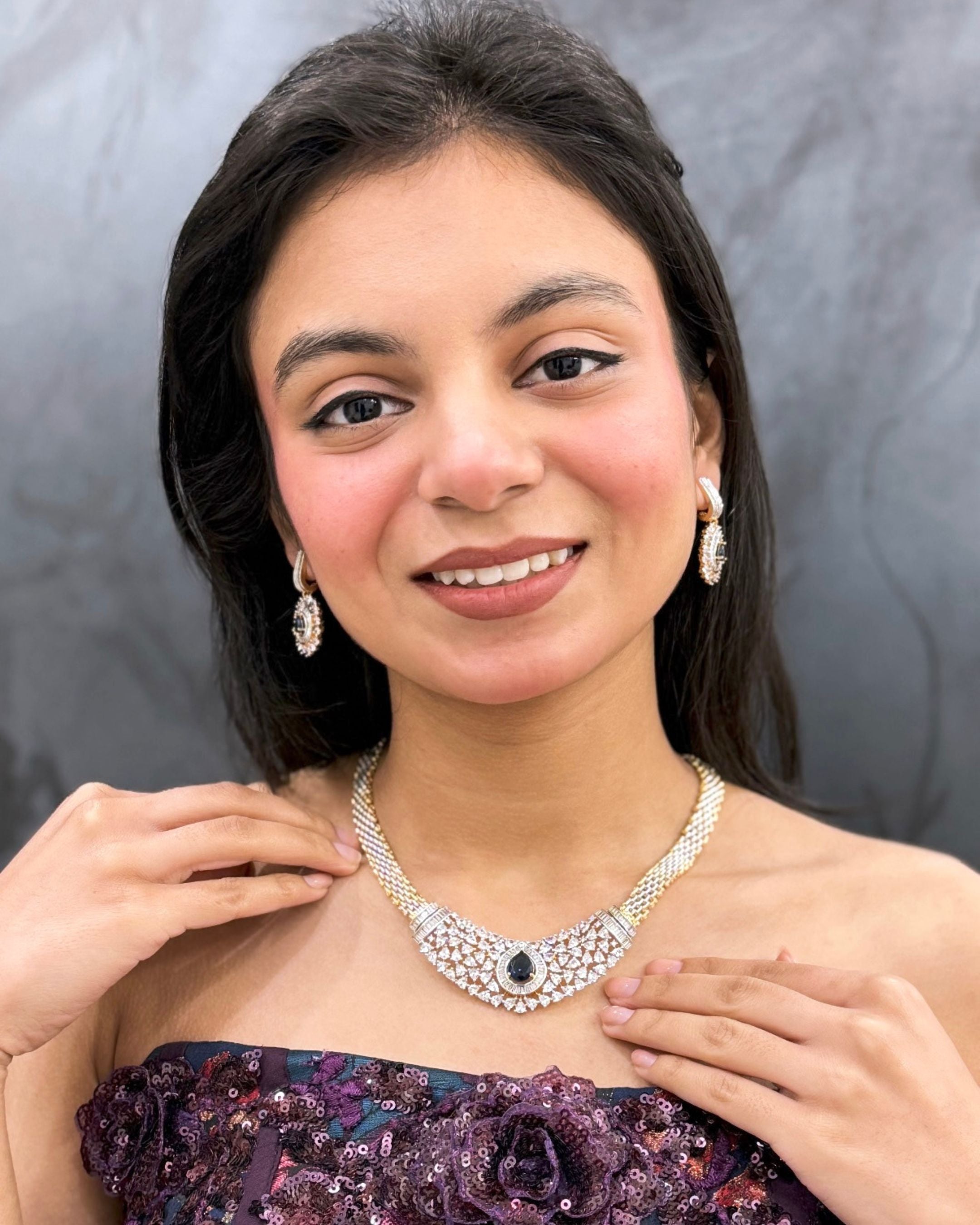 Radiant Belt American Diamond Necklace Set