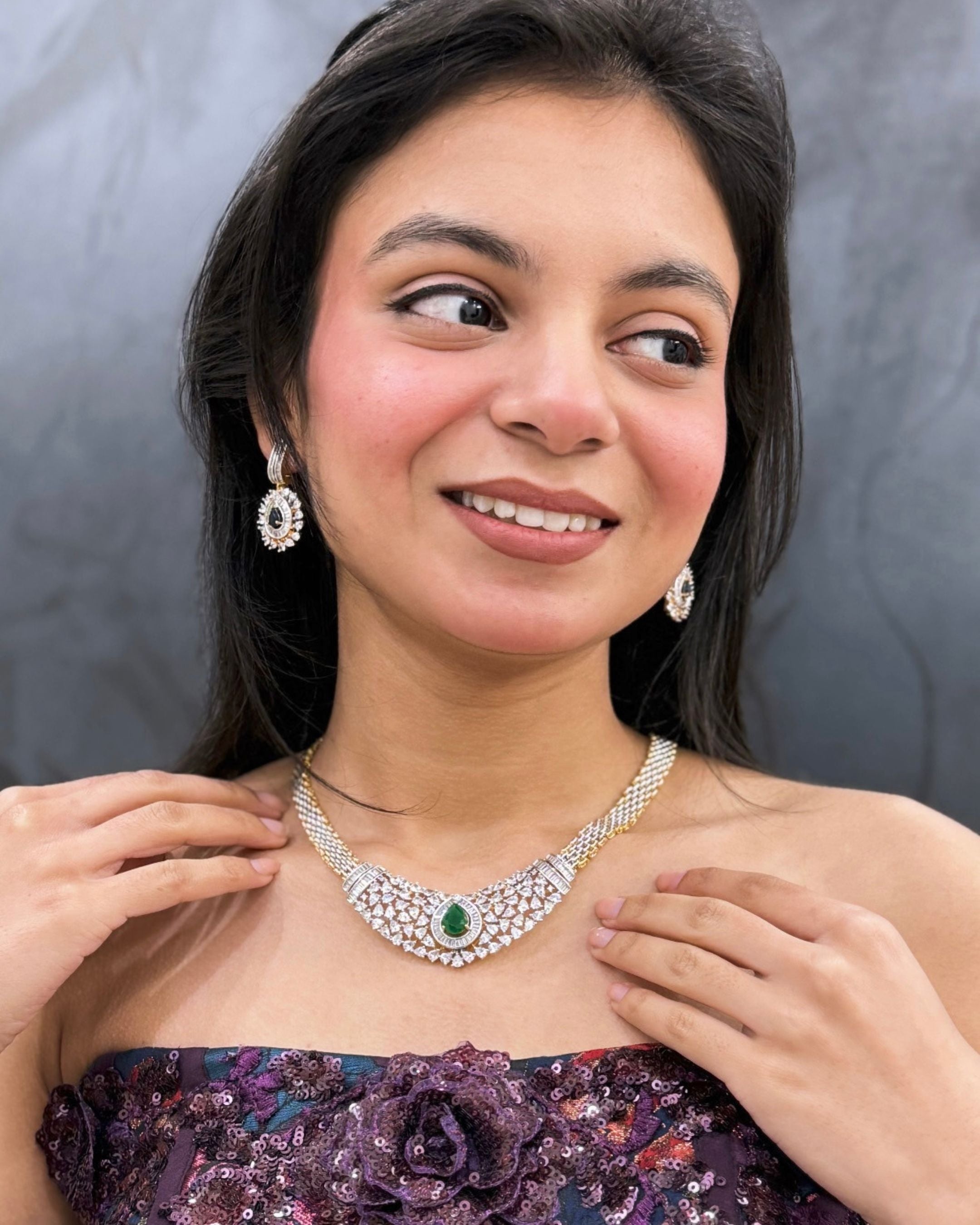 Radiant Belt American Diamond Necklace Set