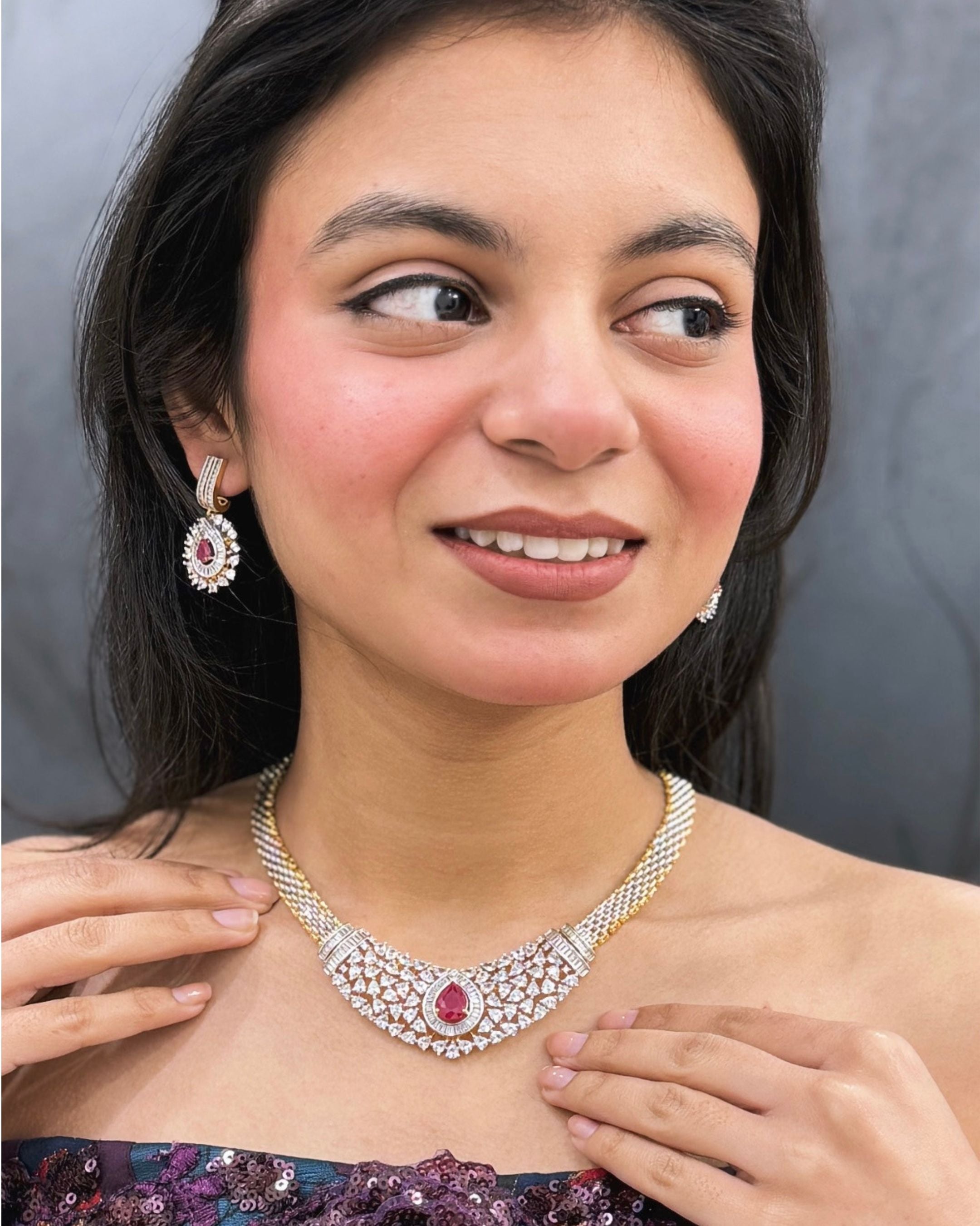 Radiant Belt American Diamond Necklace Set