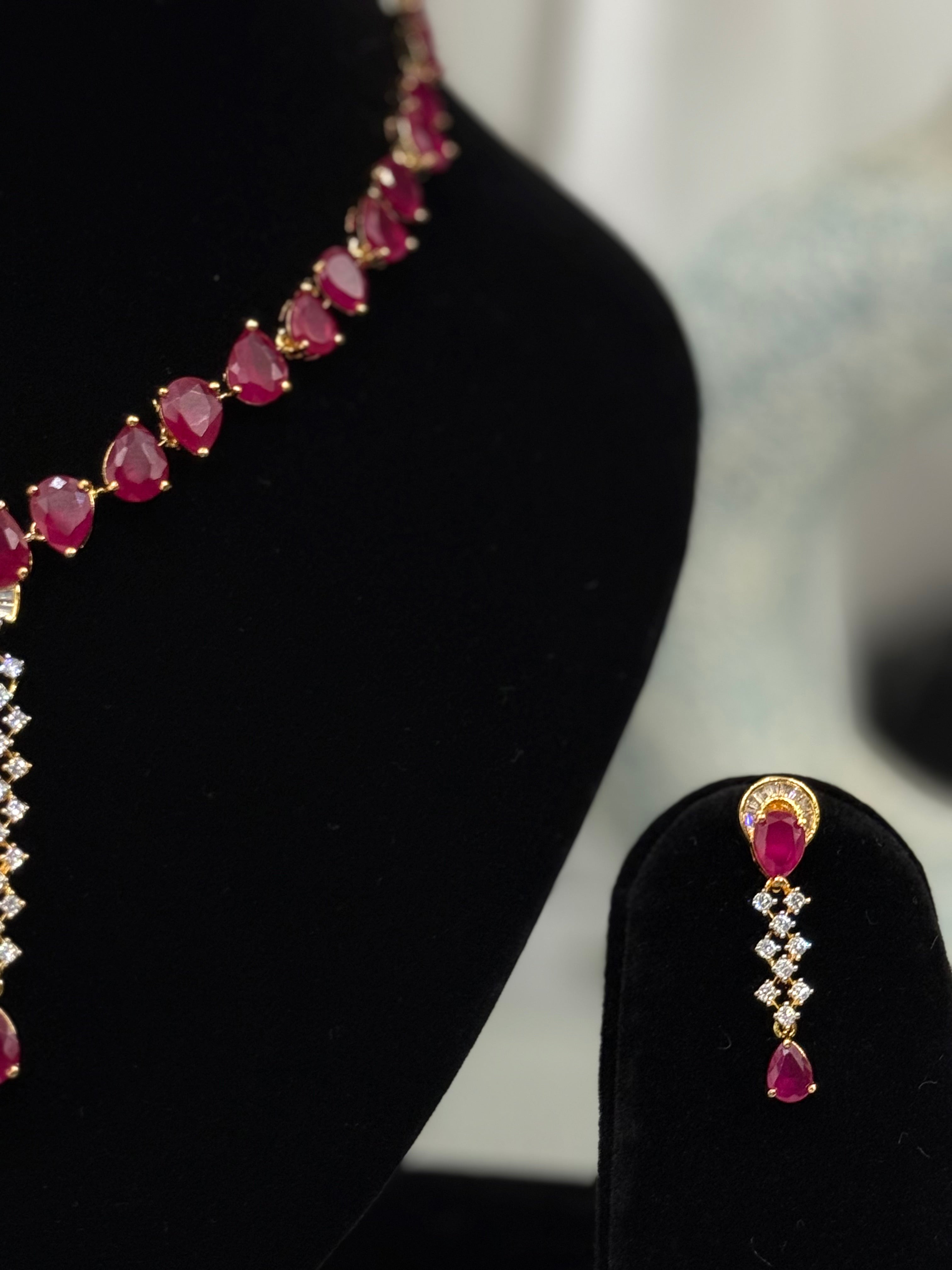 Ratna Rani Ruby Red Teardrop Necklace Set