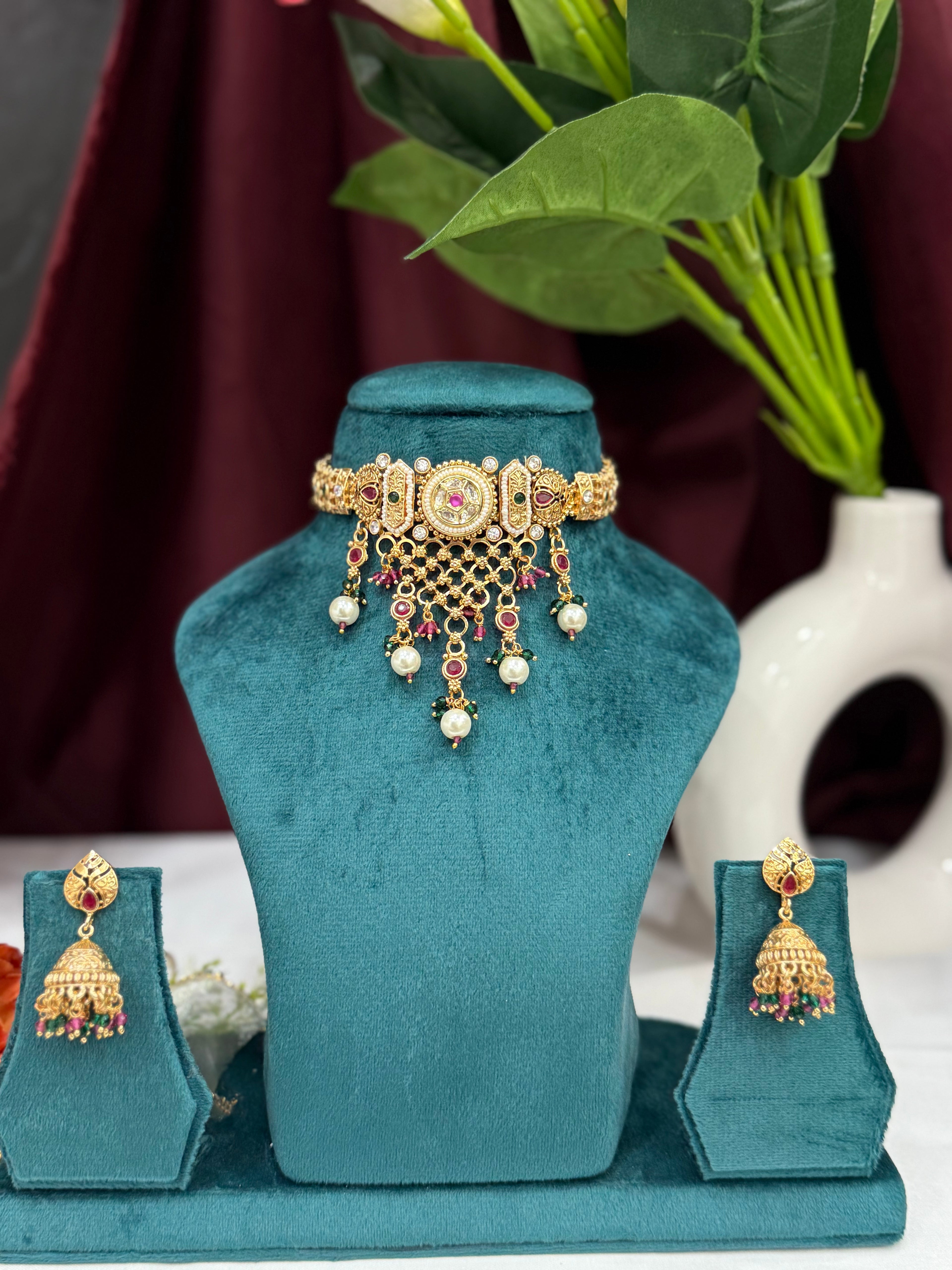Ratnajaal Heritage Pearl Drop Choker Set