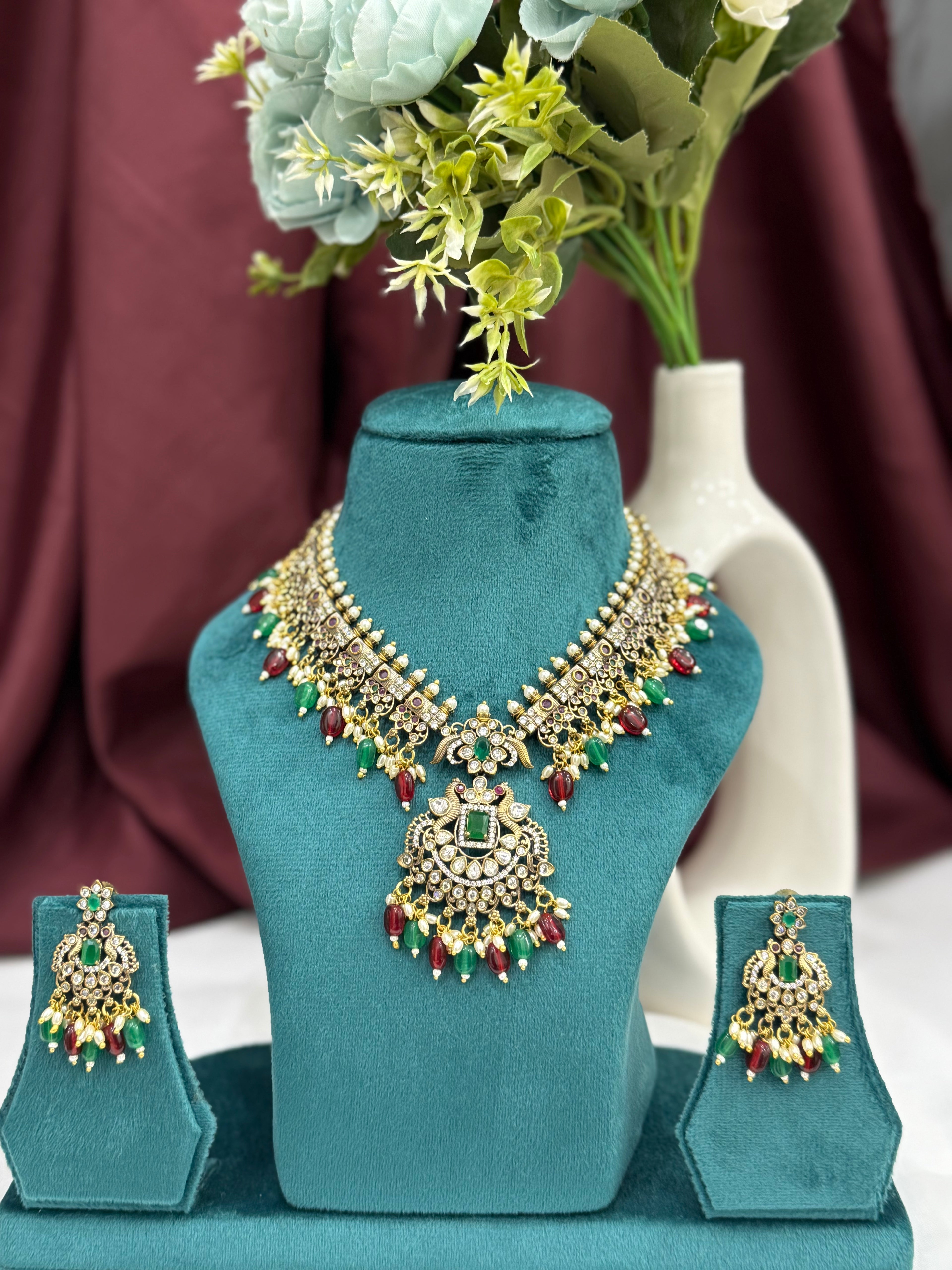 Regal Pearl Collar South Indian Necklace Set