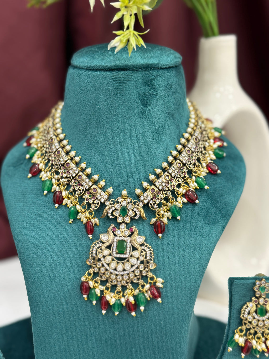 Regal Pearl Collar South Indian Necklace Set