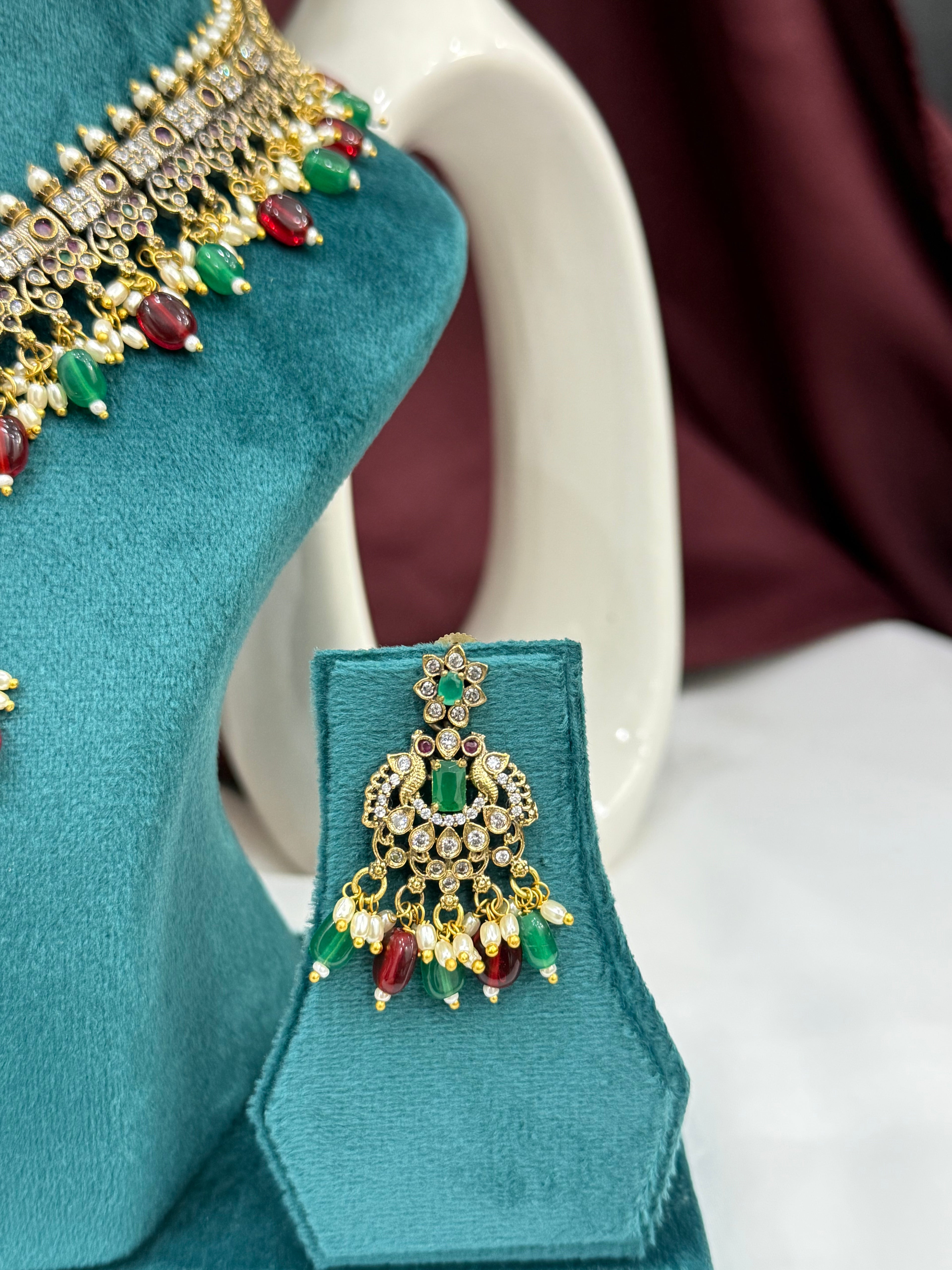 Regal Pearl Collar South Indian Necklace Set