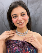 Silver-Toned Lavender Double Layer Necklace Set