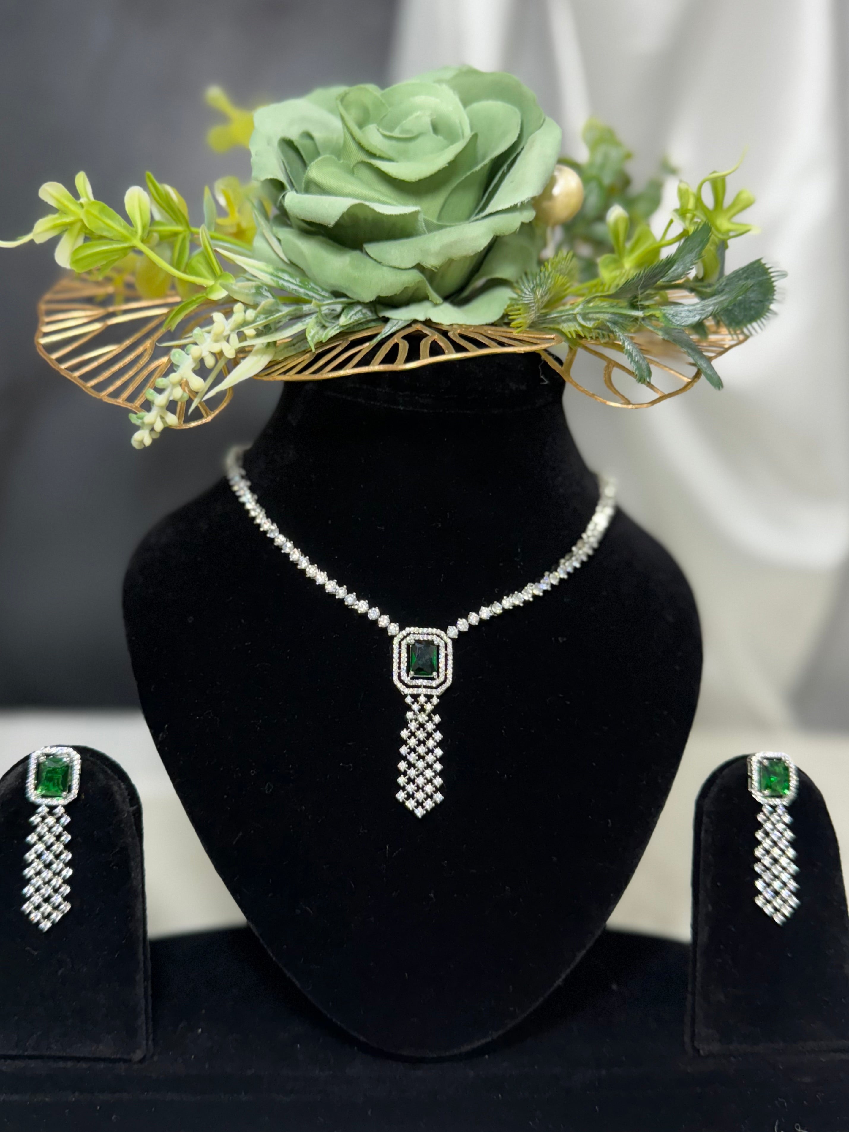 Soft Green American Diamond Necklace Set