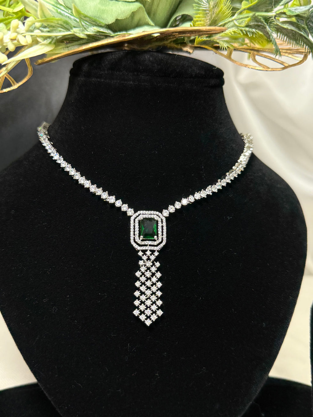 Soft Green American Diamond Necklace Set