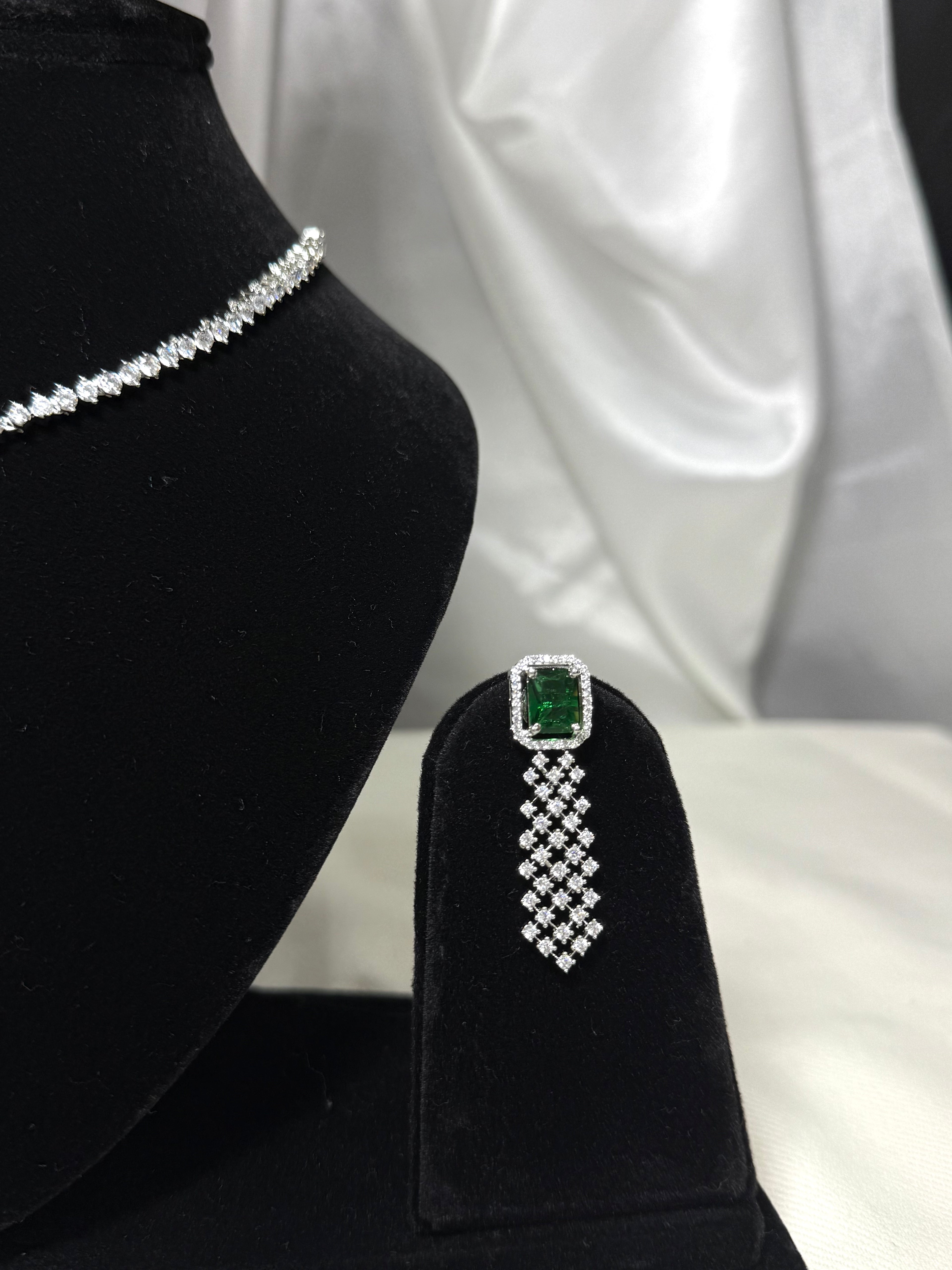 Soft Green American Diamond Necklace Set