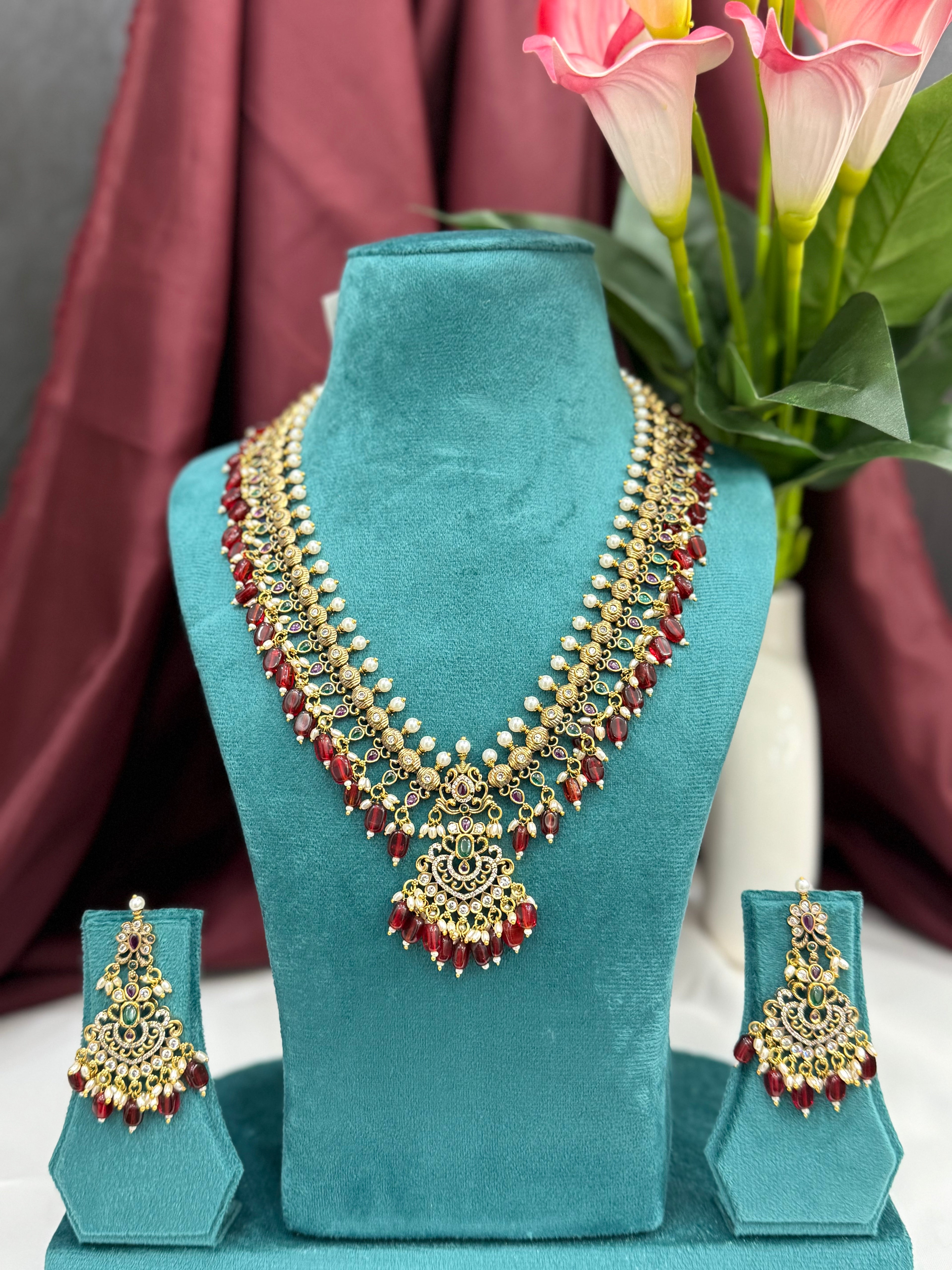 South Indian Temple Beadline Long Necklace Set