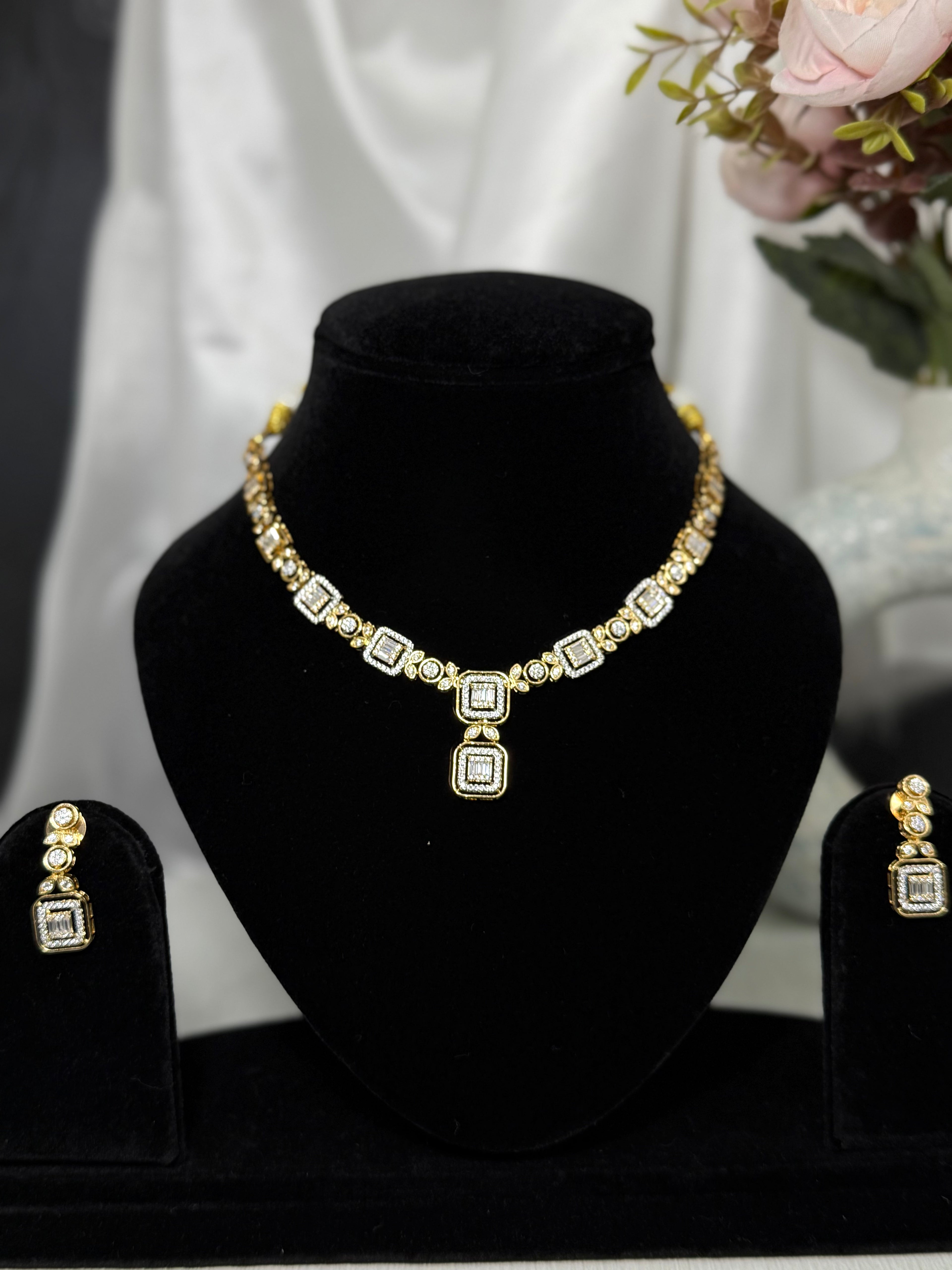 Square Lumi Geometric Necklace Set with Earrings