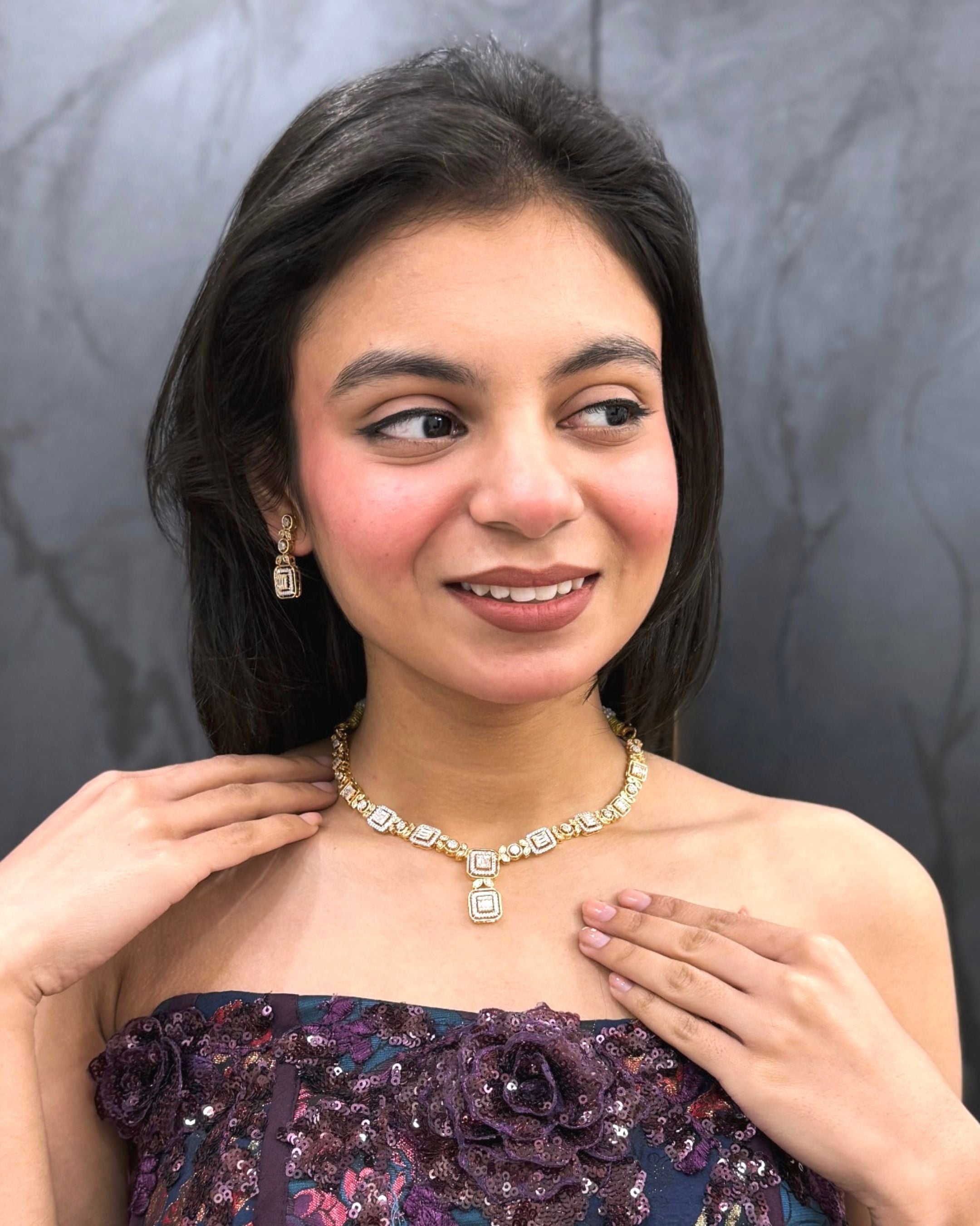 Square Lumi Geometric Necklace Set with Earrings