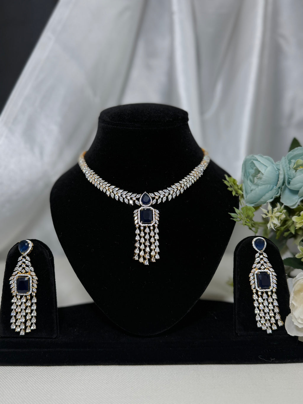 Starlight Navy American Diamond  Necklace Set