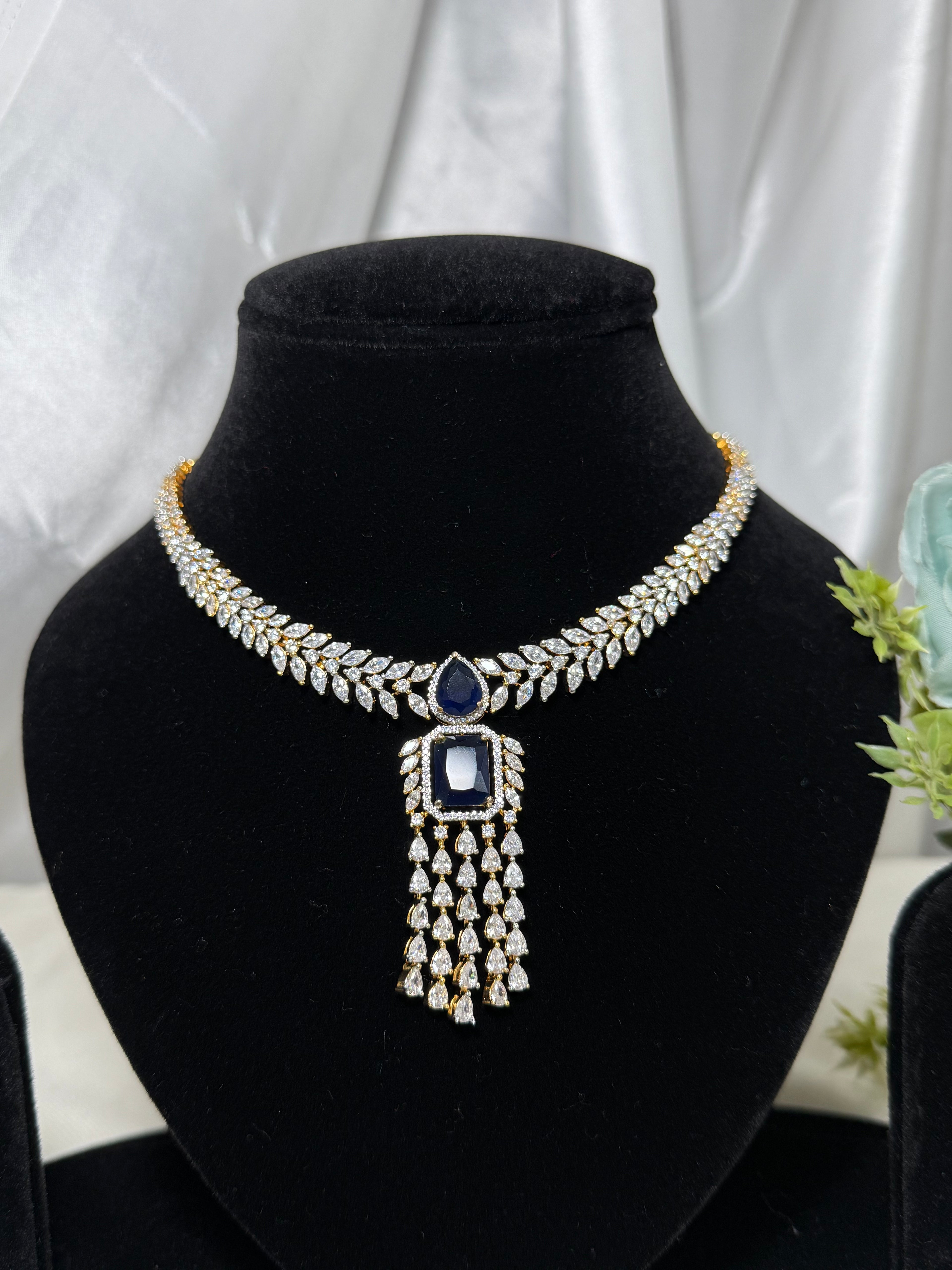 Starlight Navy American Diamond  Necklace Set