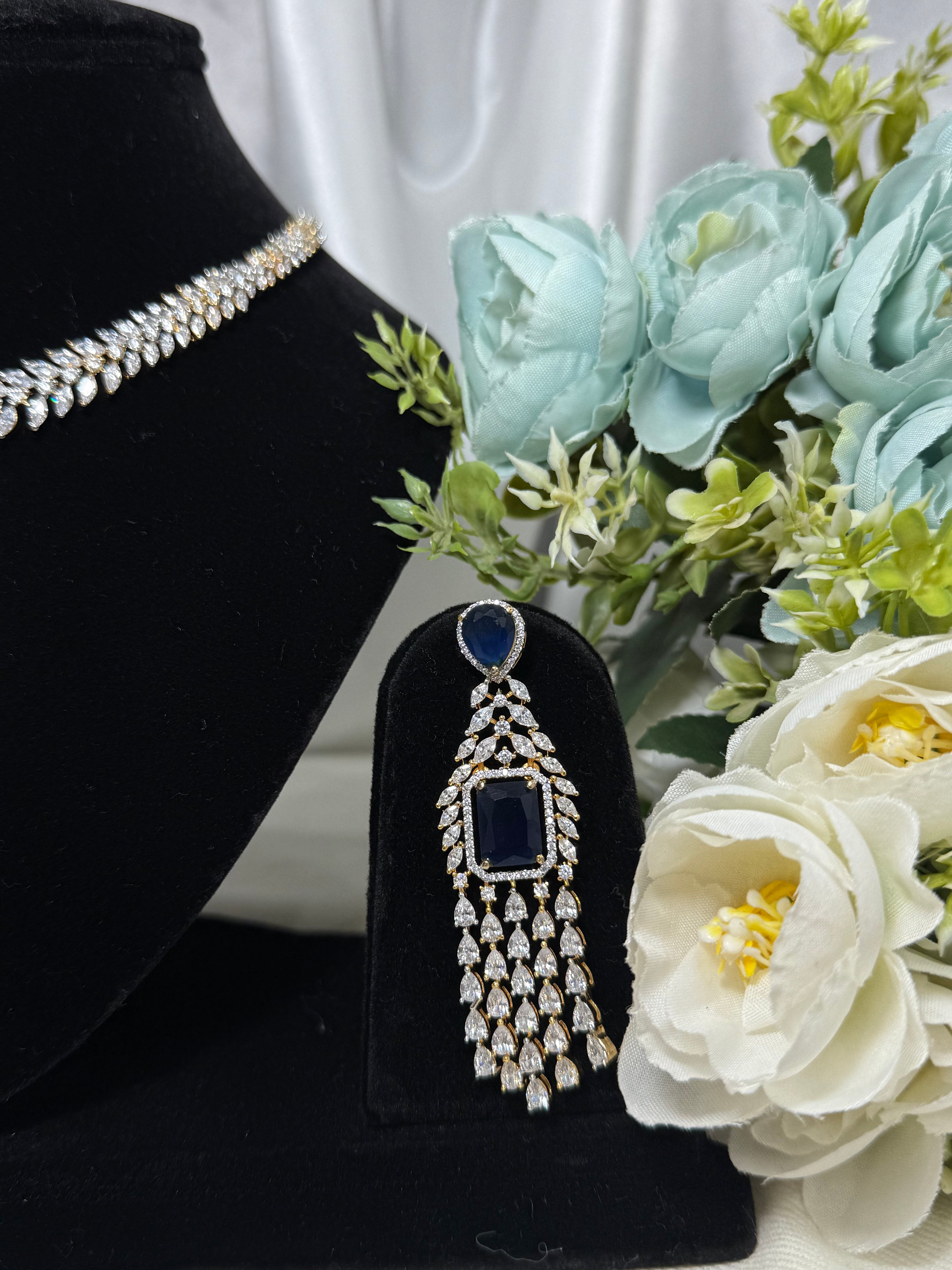 Starlight Navy American Diamond  Necklace Set