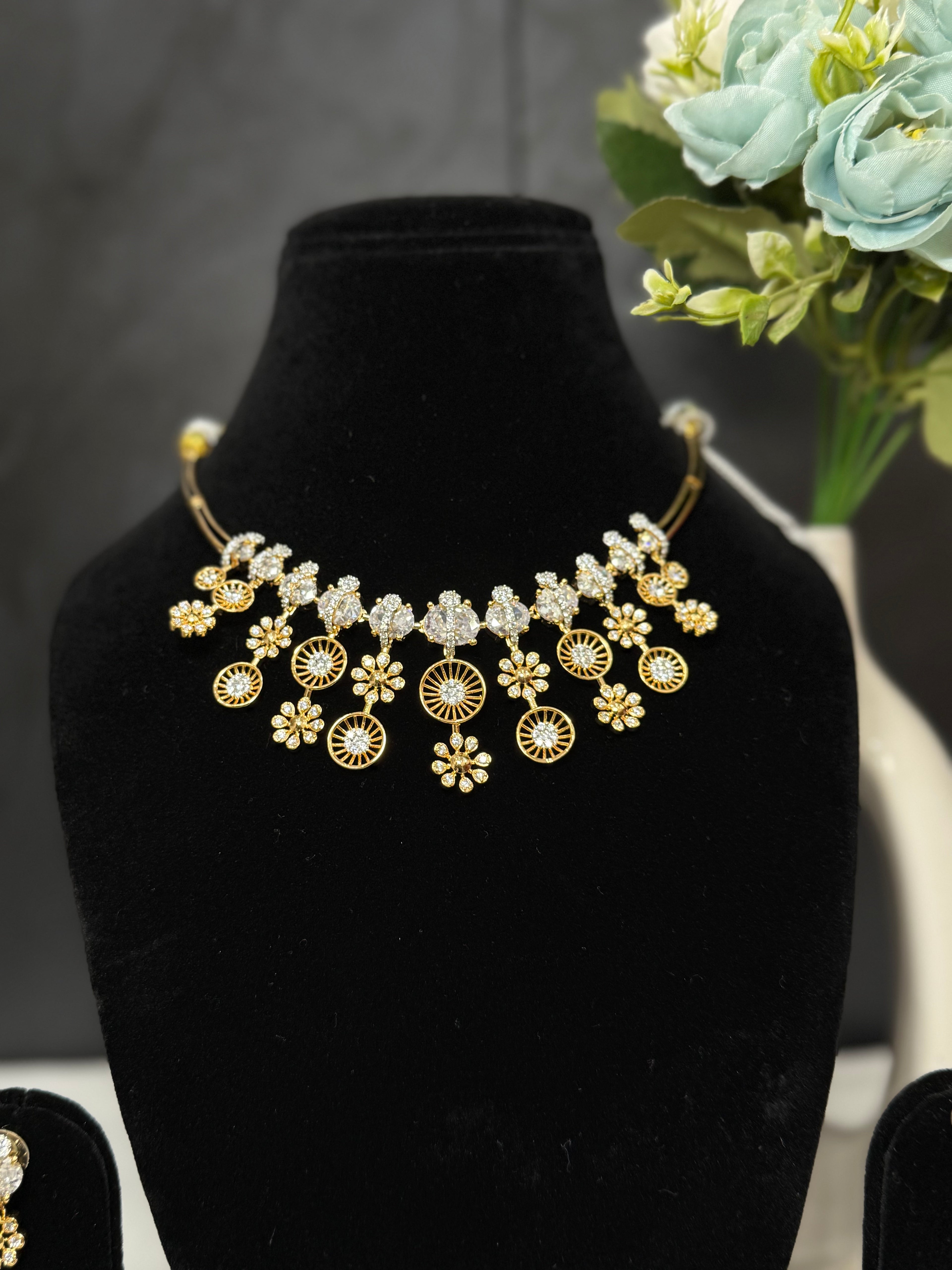 Sun-Drenched Floral American Diamond Choker Set