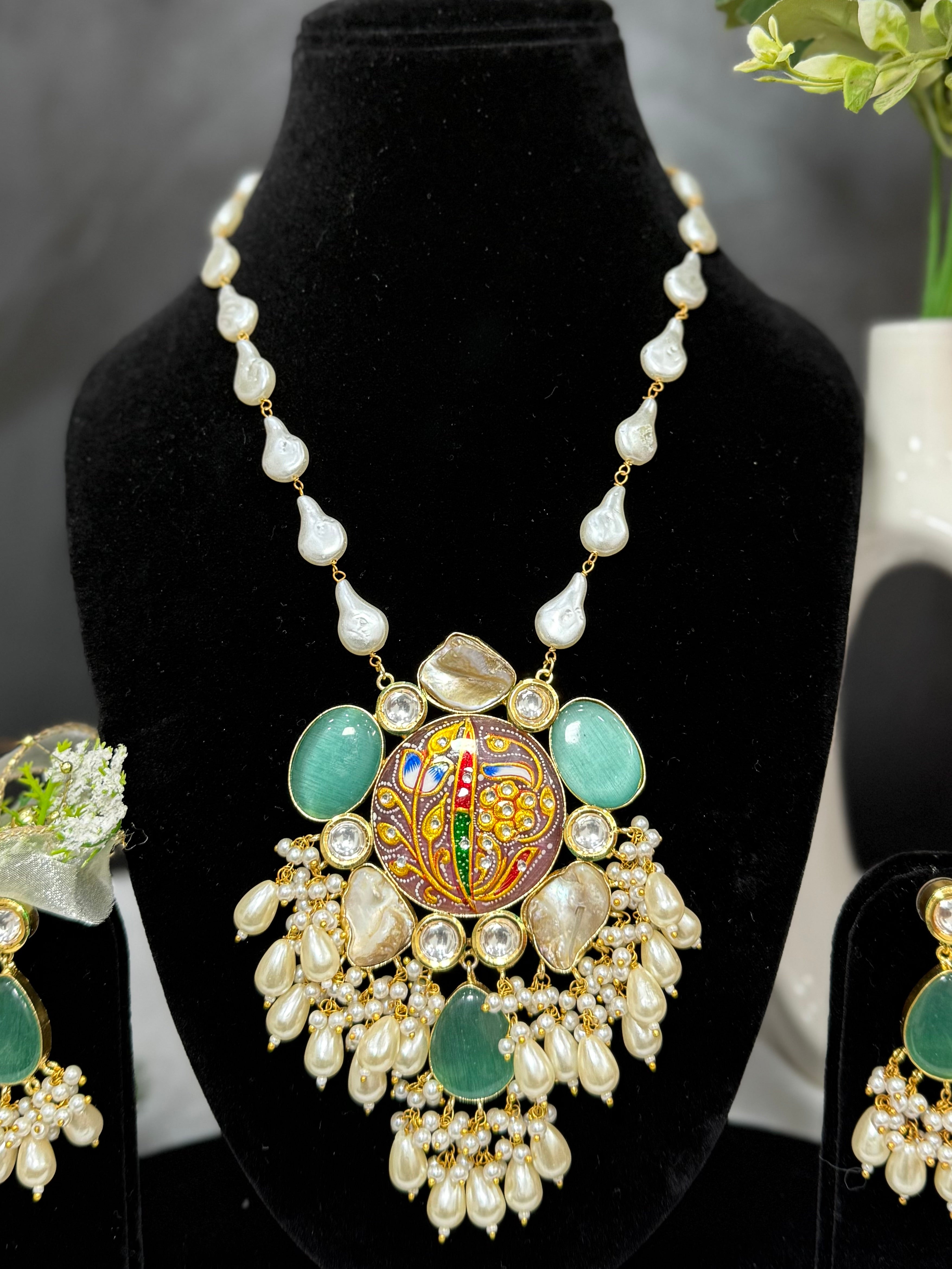 Tanjore Style Pearl Necklace Set