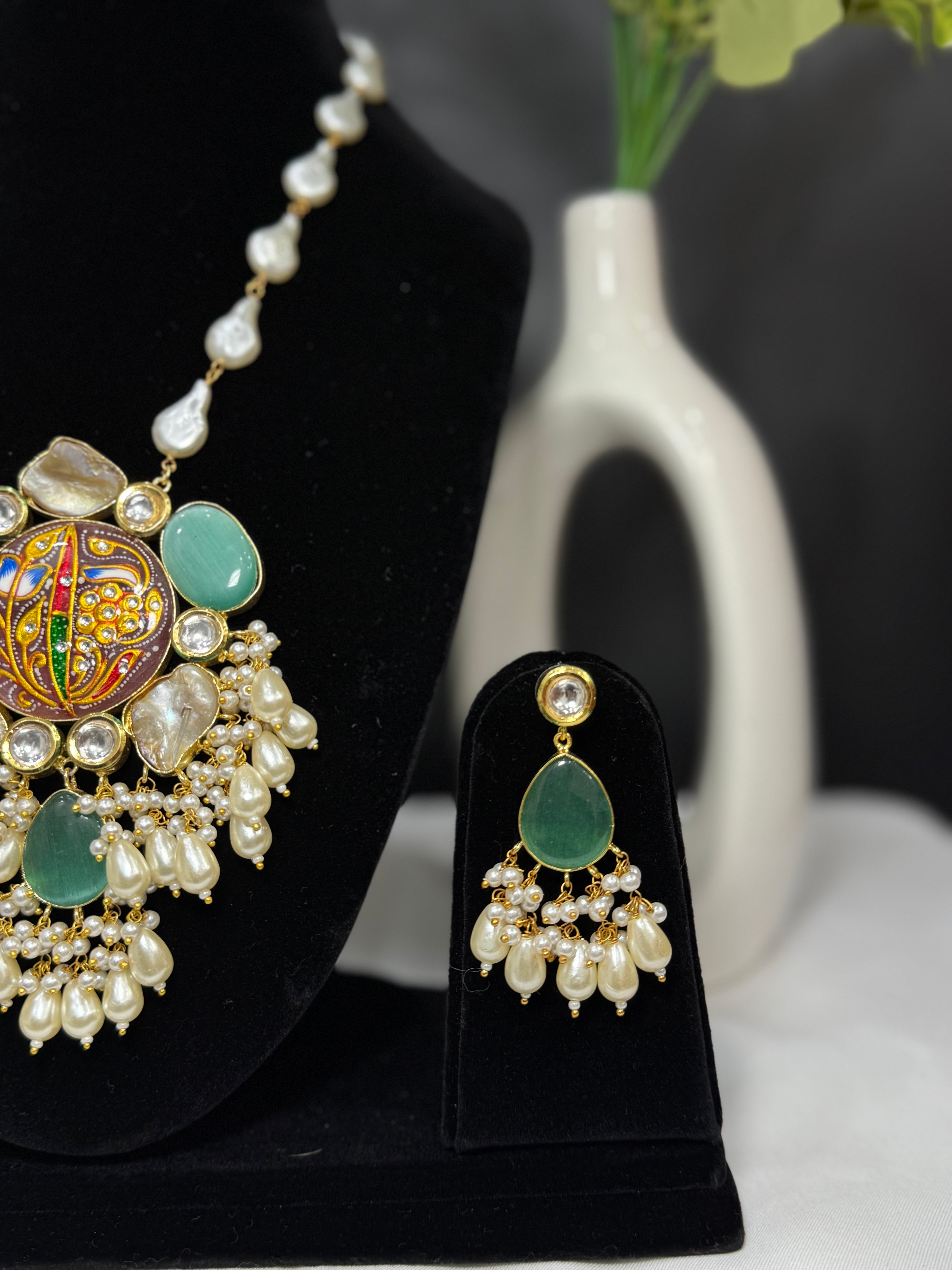Tanjore Style Pearl Necklace Set