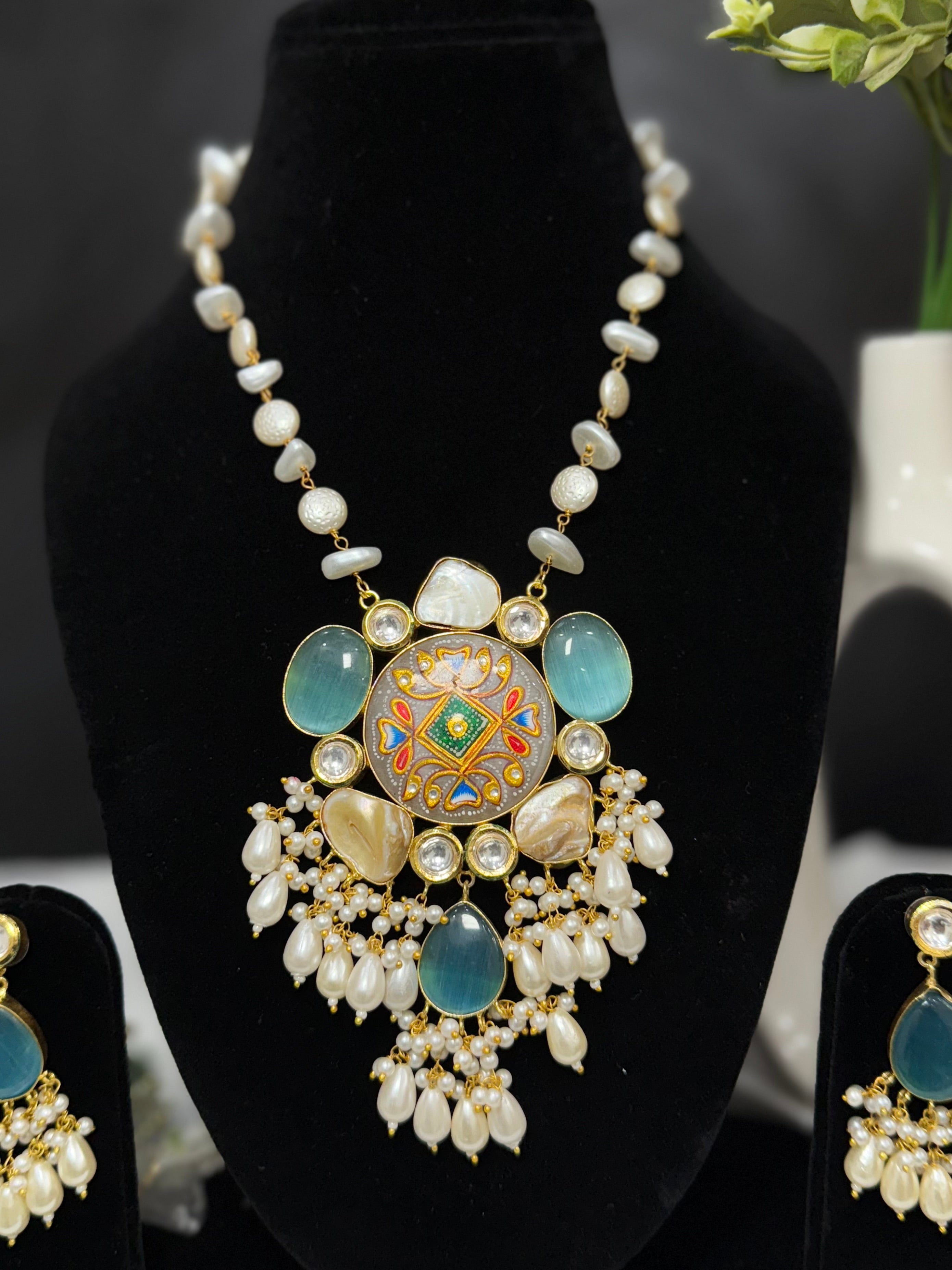 Tanjore Style Pearl Necklace Set