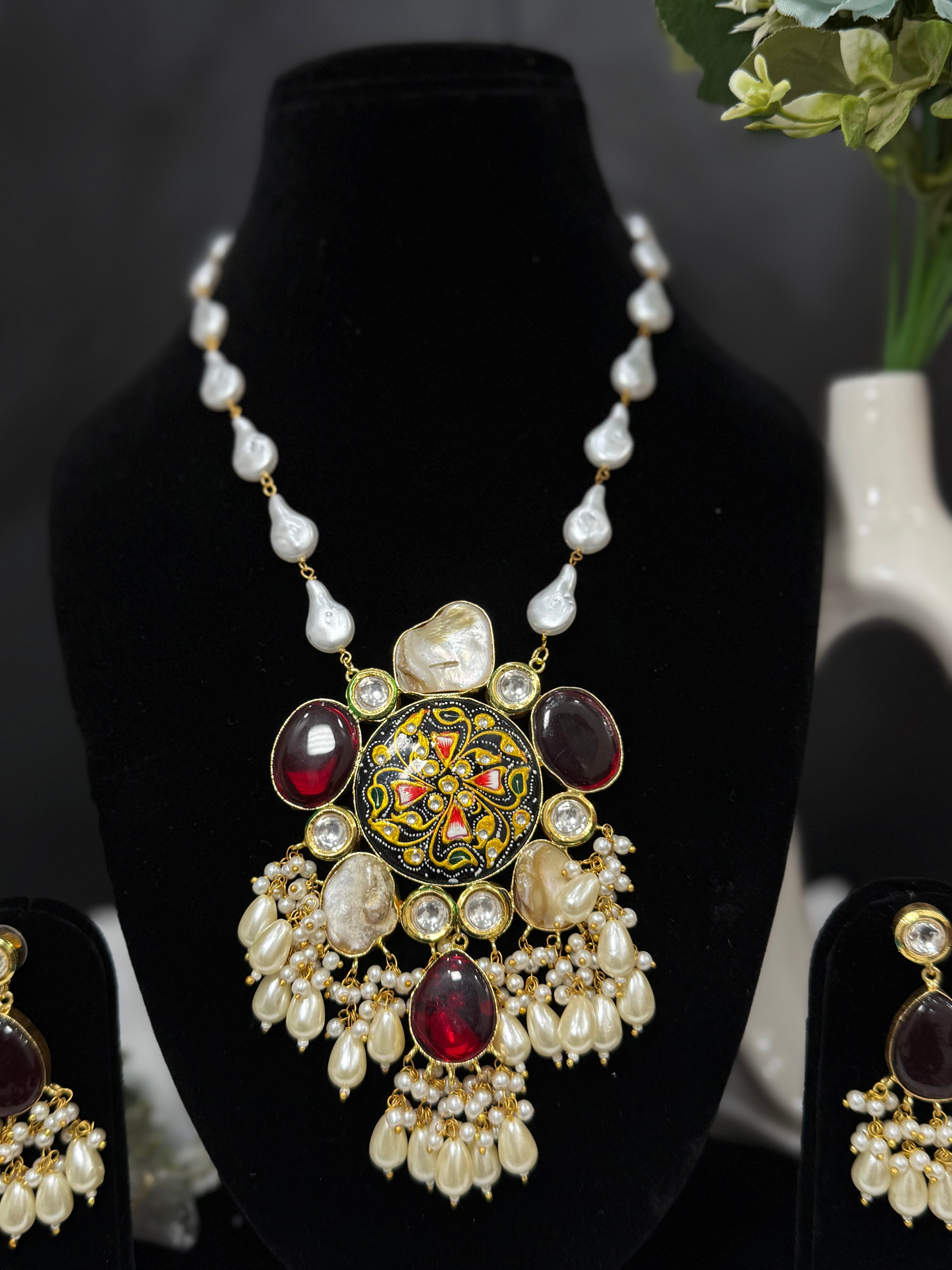 Tanjore Style Pearl Necklace Set