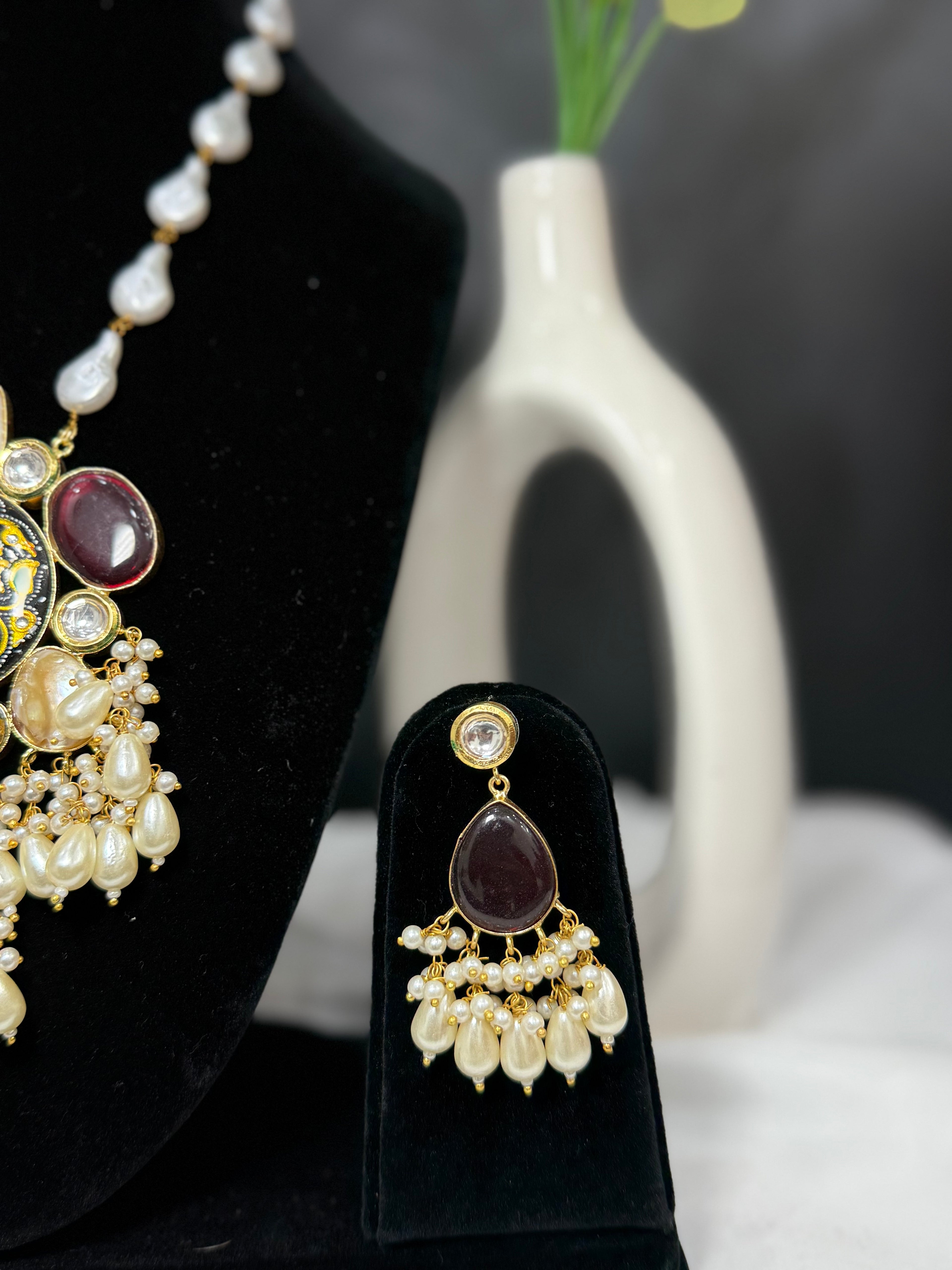 Tanjore Style Pearl Necklace Set