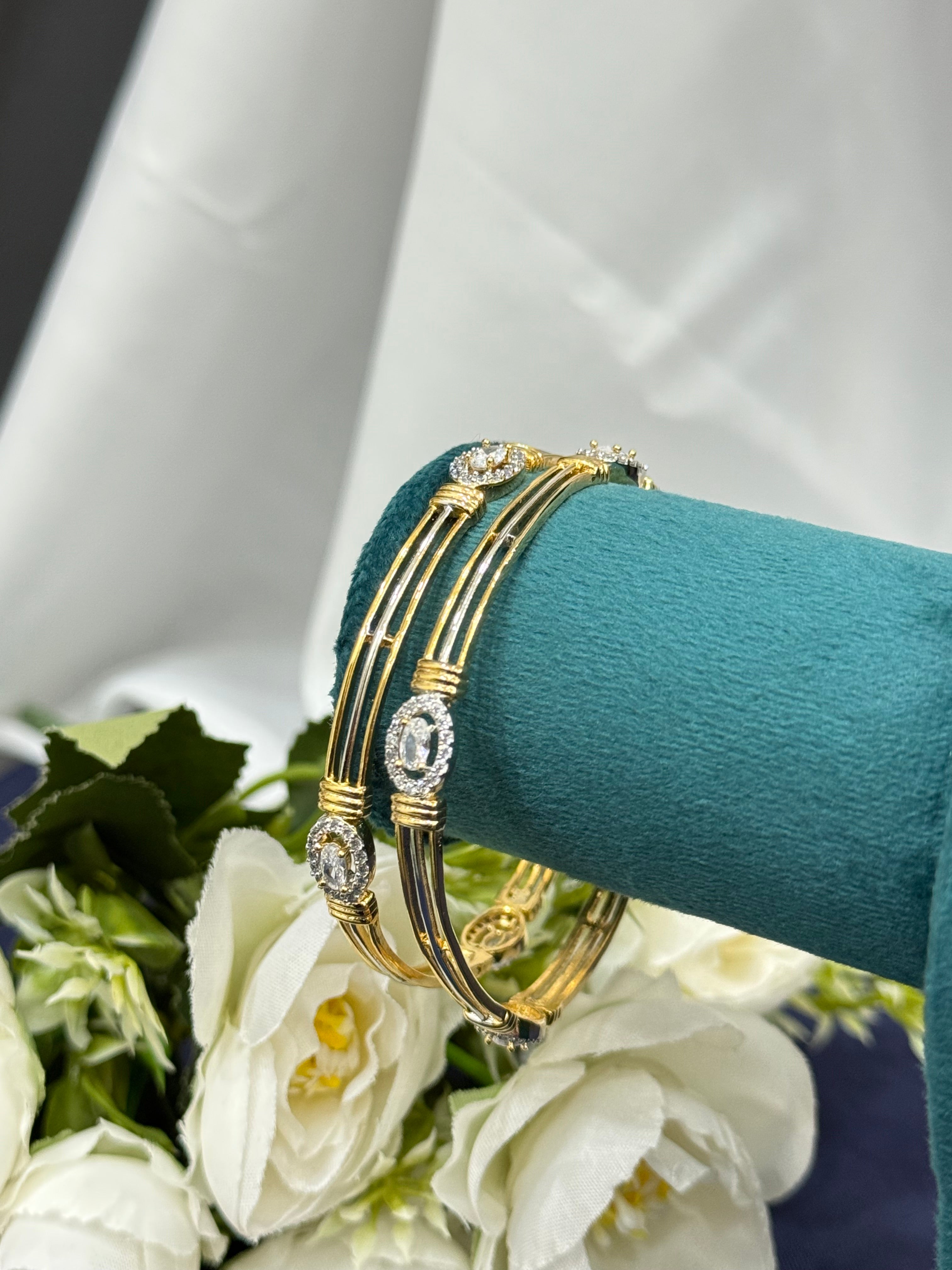 Triple Band American Diamond Oval Motif Bangles