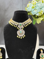 Victorian Emerald American Diamond Grand Necklace Set